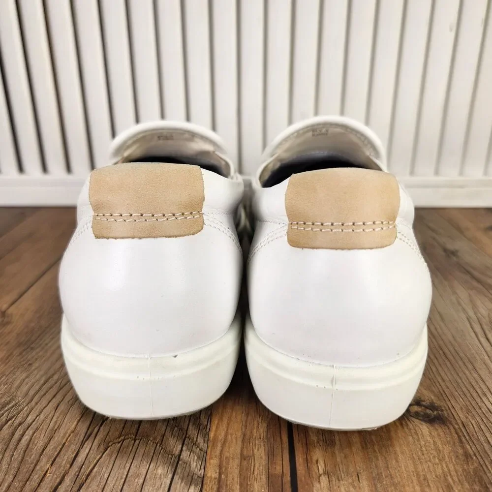 ECCO Soft 7 Woven Slip-On Womens Sz 9.5 White Leather Modern Sleek Loafers Shoes